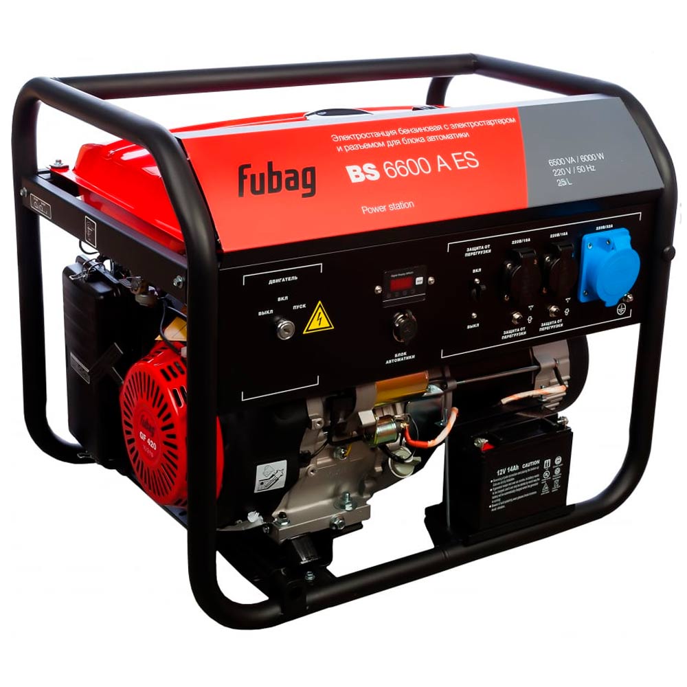 Бензиновый генератор с электростартером и коннектором автоматики Fubag BS 6600 A ES — Фото 3